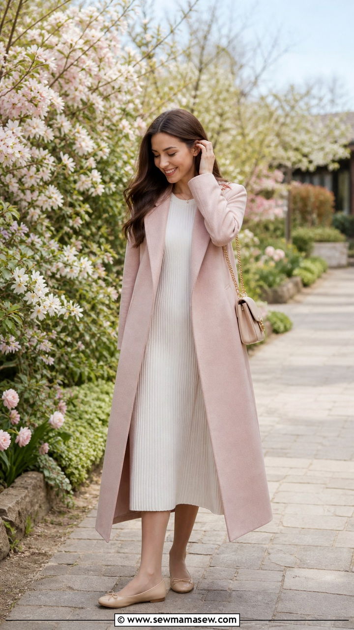 Maxi Coat With Ballet Flats and Midi Dress - 40 Maxi coat outfit ideas