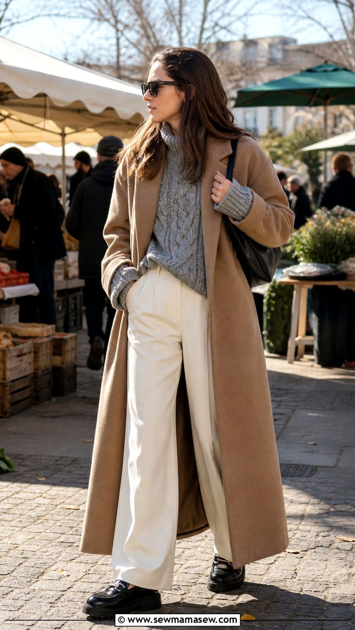 Maxi Coat With Chunky Loafers and Oversized Knit - 40 Maxi coat outfit ideas