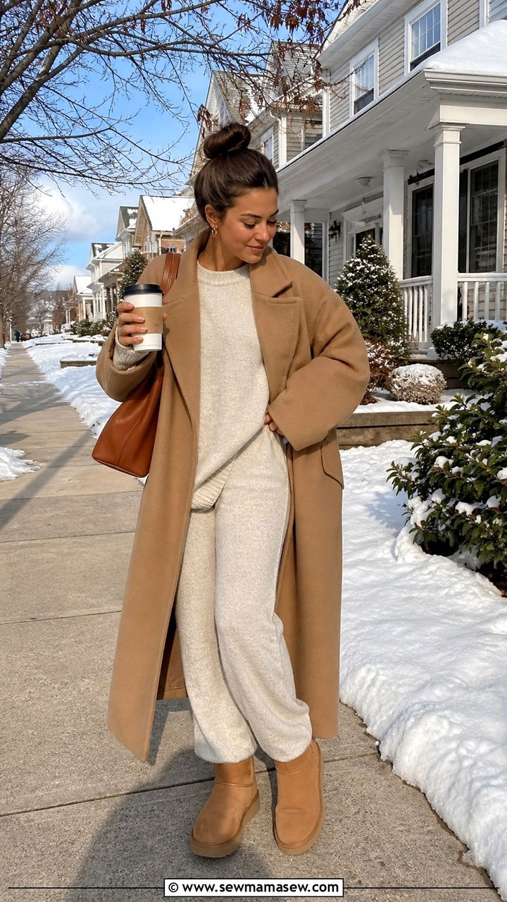 Maxi Coat With Matching Knit Set and UGG Boots - 40 Maxi coat outfit ideas