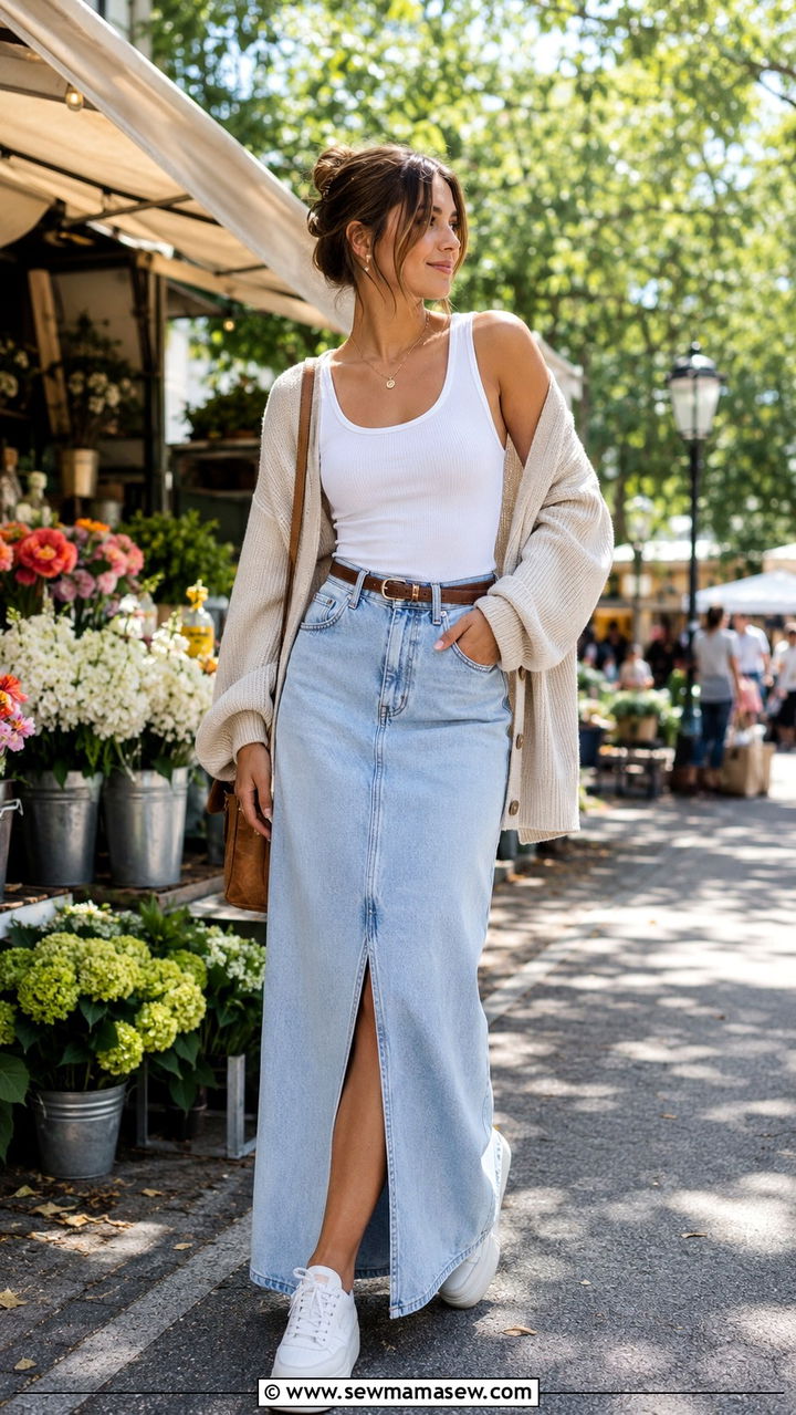 Maxi Denim Skirt Spring 2026 Outfit - 20 Spring 2026 Pinterest trends