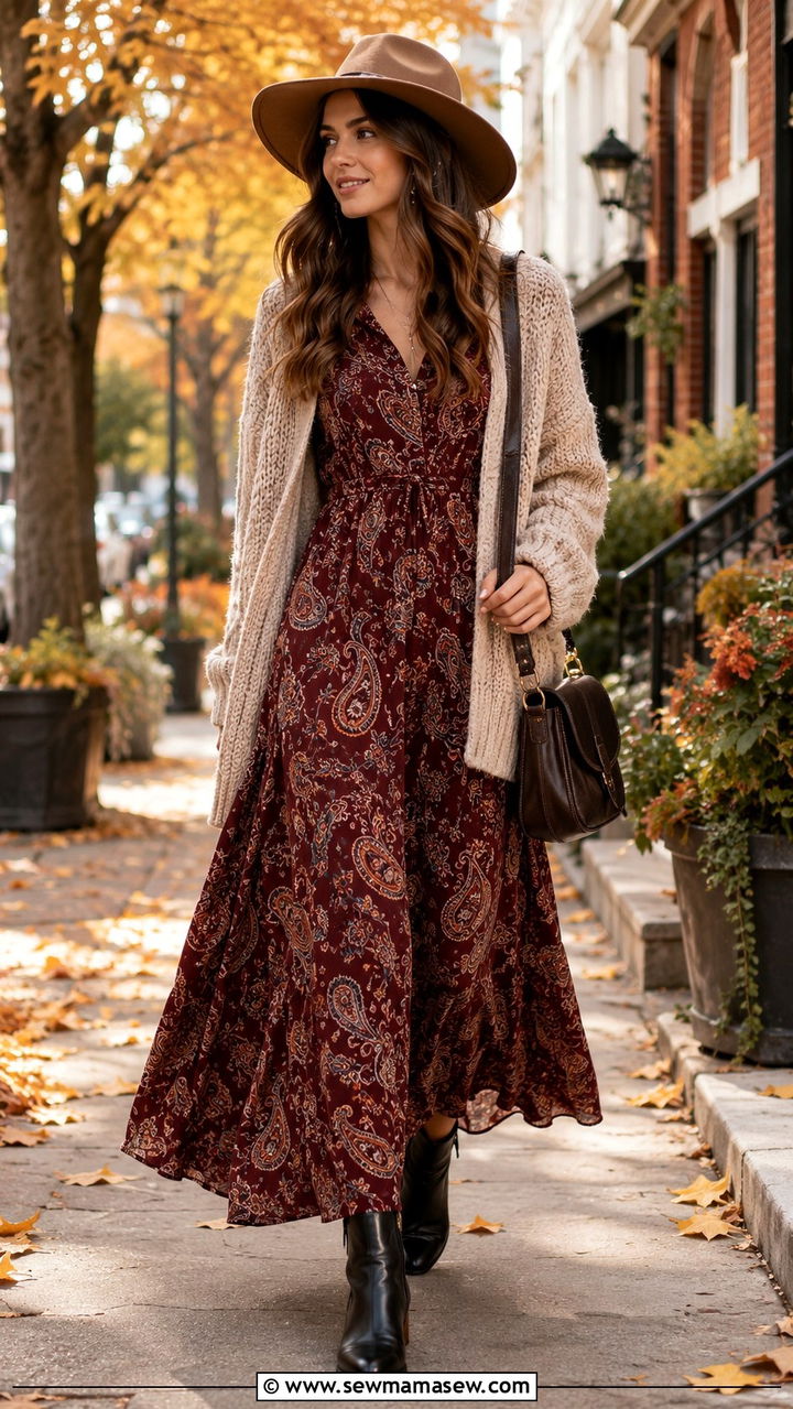 Maxi Dress And Ankle Boots Outfit - 25 boho chic capsule wardrobe outfits