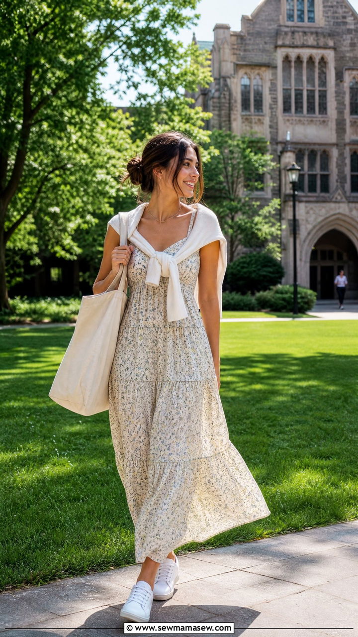 Maxi Dress And White Sneakers For College - 25 Fashion for college sophomore