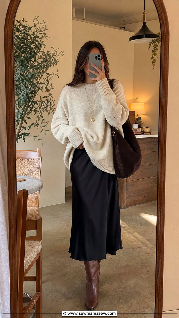 Maxi Dress Brunch Outfit Layered With Oversized Sweater - 25 Brunch outfit ideas with a maxi dress