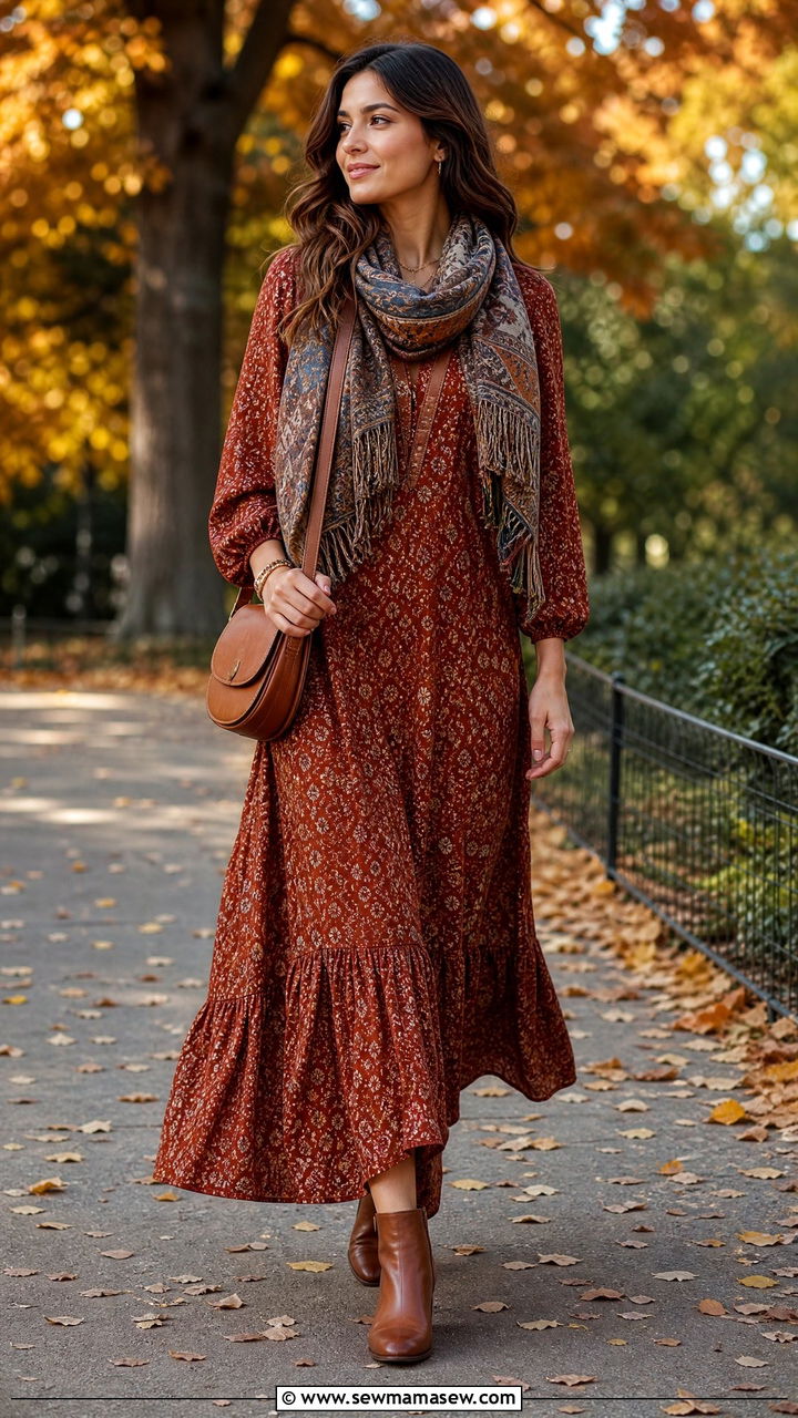 Maxi Dress With Ankle Boots And Scarf - 35 maxi dress outfits for women