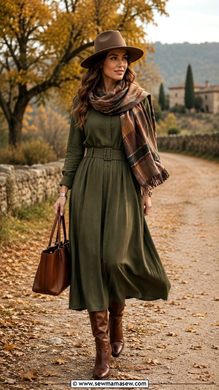 Maxi Dress With Belt And Knee High Boots For Fall - 30 Maxi dress with a belt outfit ideas