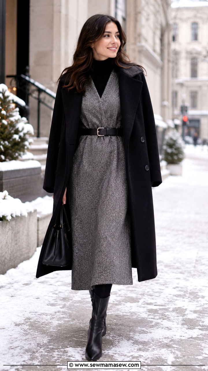 Maxi Dress With Belt And Turtleneck Layered For Winter - 30 Maxi dress with a belt outfit ideas