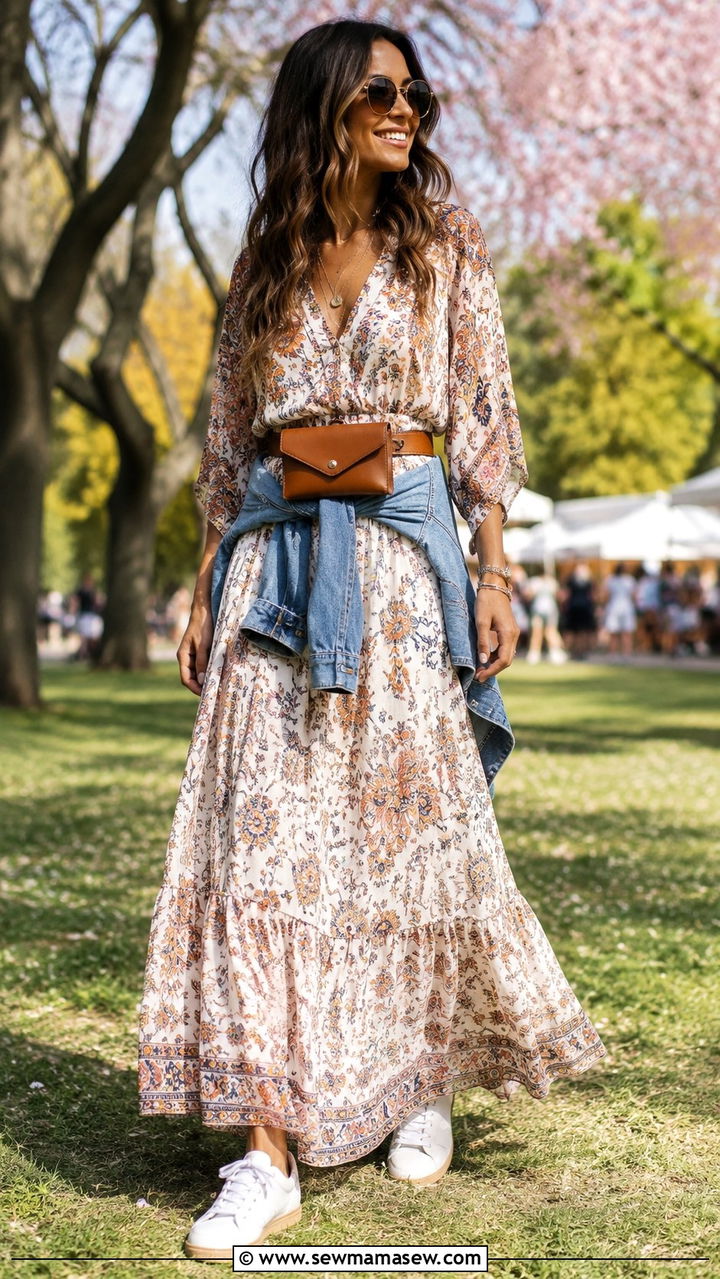 Maxi Dress With Belt Bag - 30 How to style a maxi dress in spring
