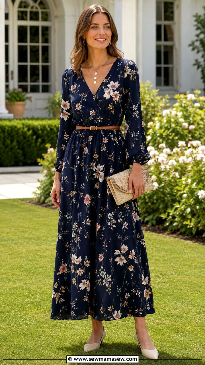 Maxi Dress With Belt and Low Kitten Heel Pumps - 25 Old money outfit ideas with kitten heels