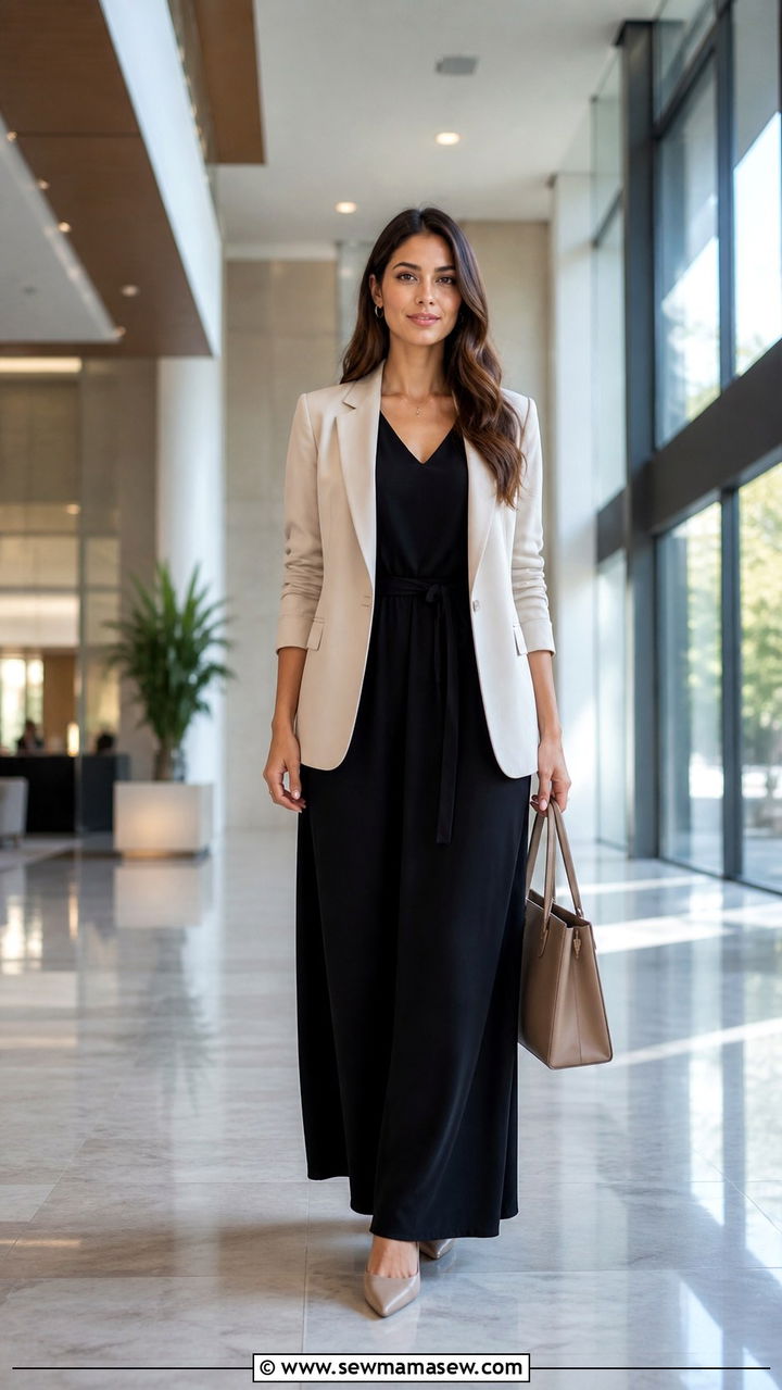 Maxi Dress With Blazer Outfit For The Office - 40 maxi dress outfit ideas