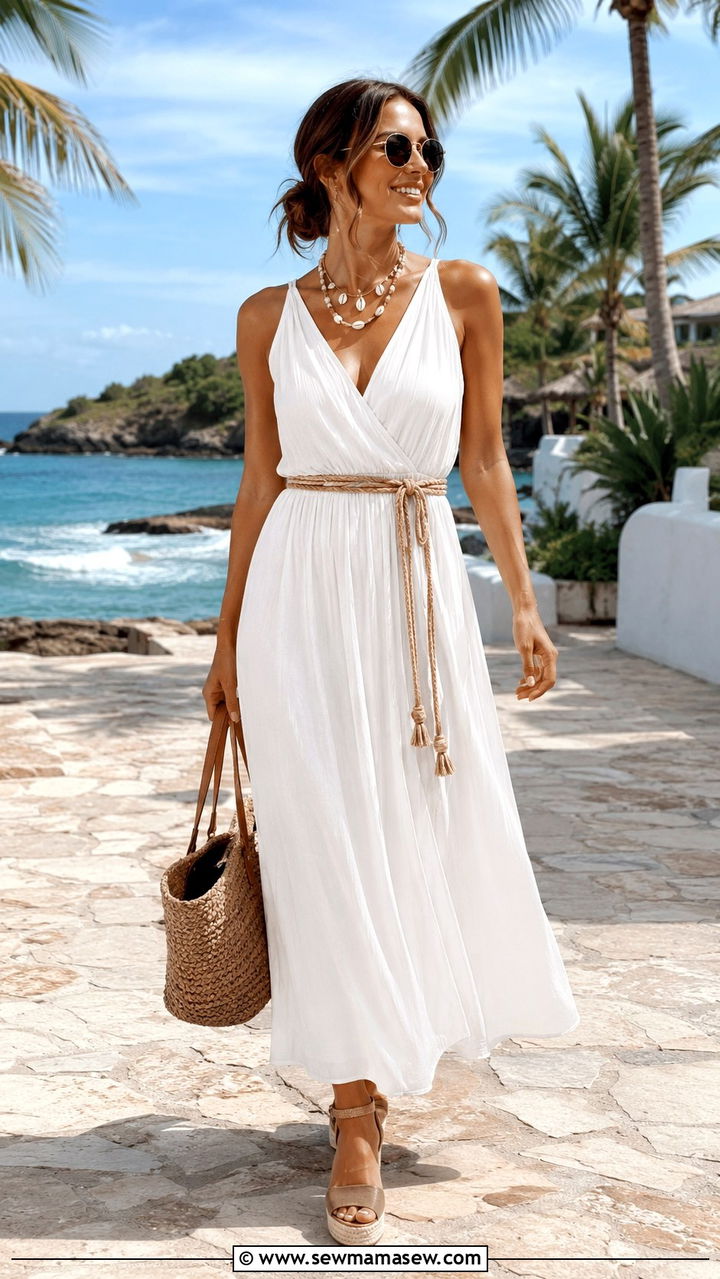 Maxi Dress With Braided Belt And Espadrille Wedges - 30 Maxi dress with a belt outfit ideas