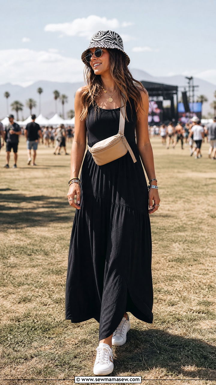 Maxi Dress With Bucket Hat And Sneakers - 30 Maxi dress outfit ideas with sneakers