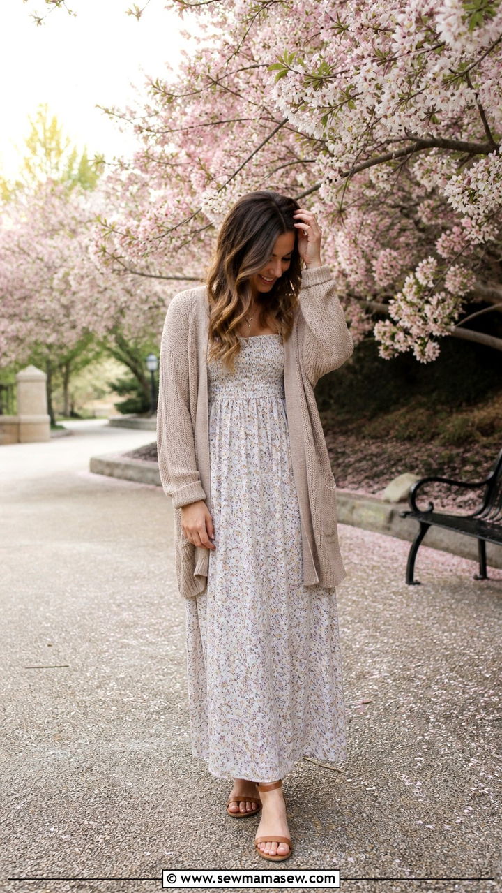 Maxi Dress With Cardigan Outfit For Transitional Weather - 40 maxi dress outfit ideas