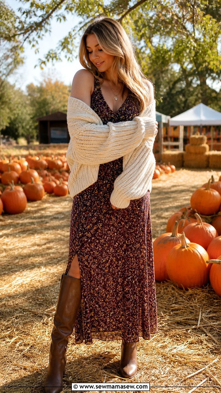 Maxi Dress With Chunky Knit Sweater And Knee High Boots - 40 maxi dress outfits