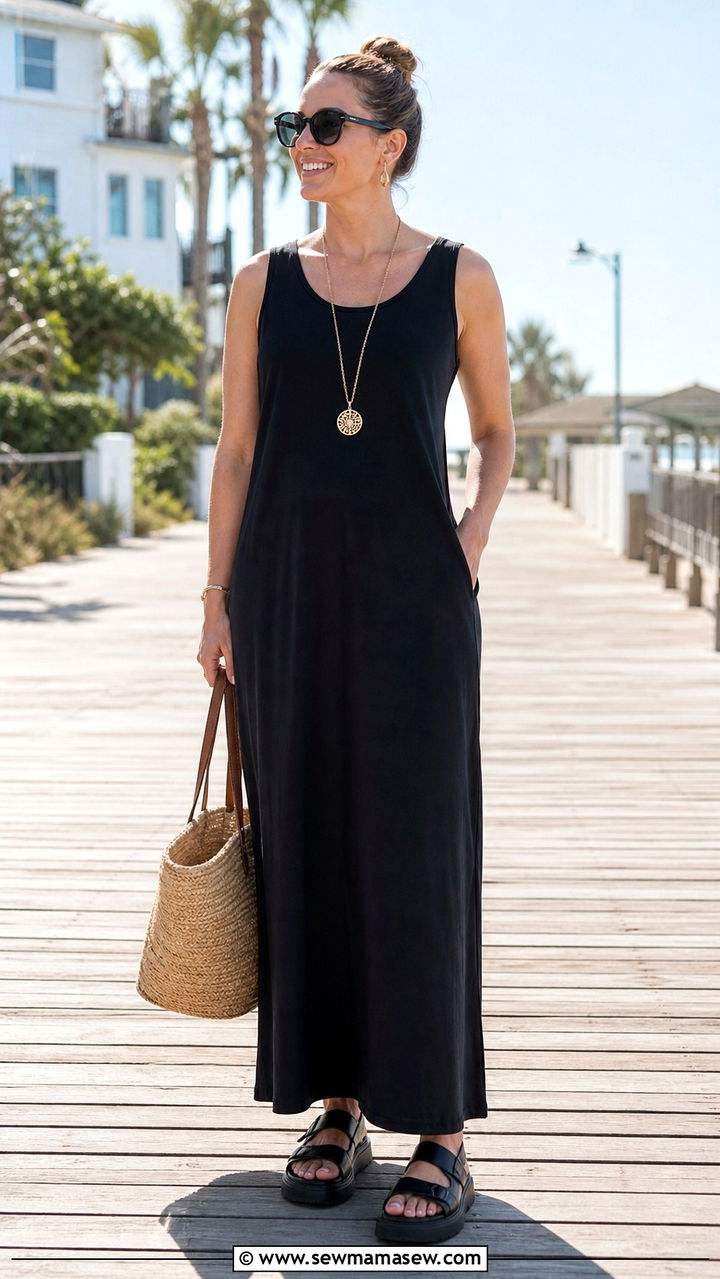Maxi Dress With Chunky Sandals - 40 casual dress outfits