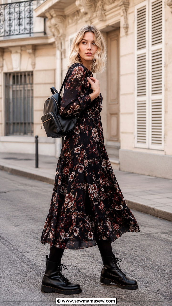 Maxi Dress With Combat Boots - 30 Modest outfit ideas with maxi dress