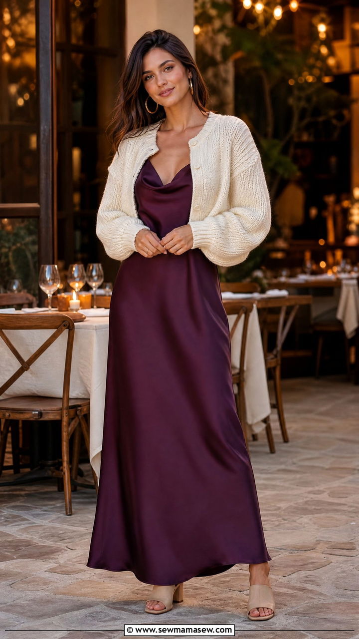 Maxi Dress With Cropped Cardigan and Heeled Mules - 25 chic maxi dress outfit ideas