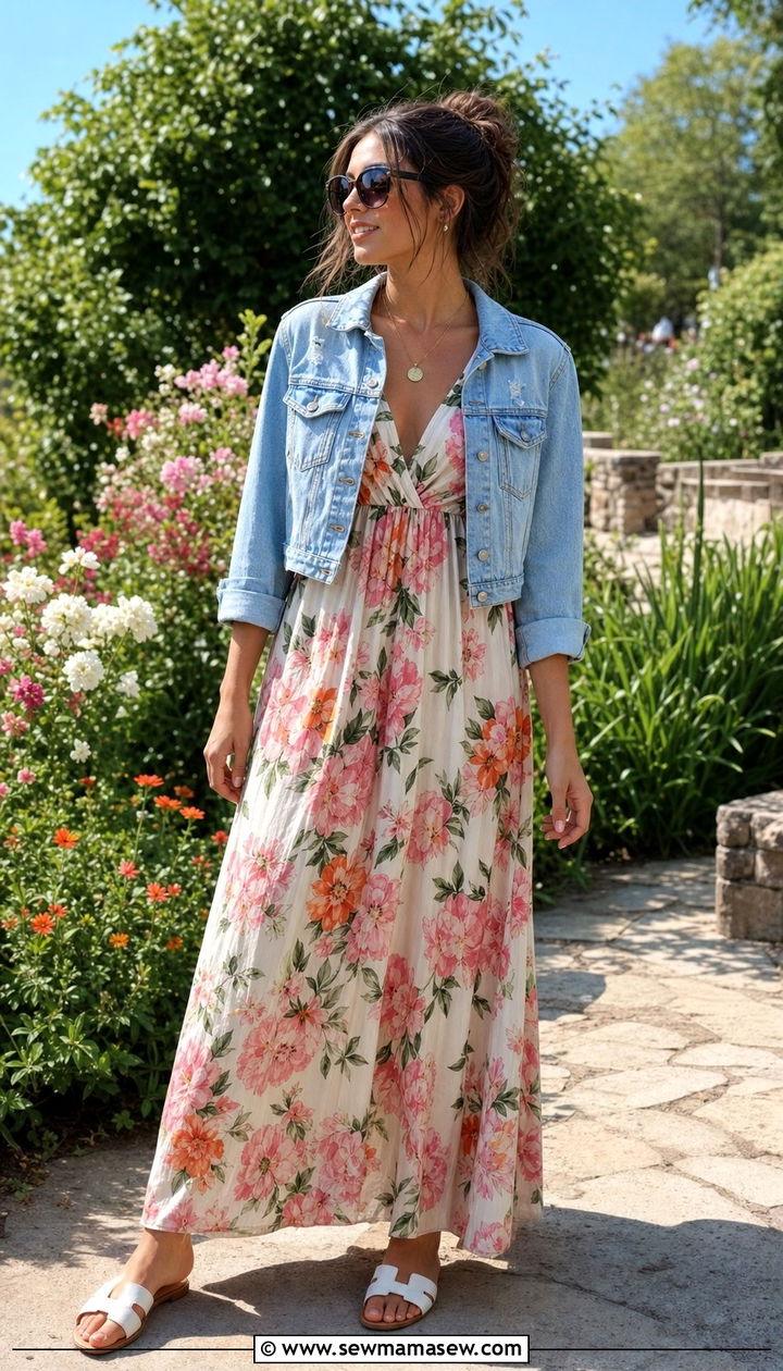 Maxi Dress With Denim Jacket - 25 Spring outfits for 20 year old woman