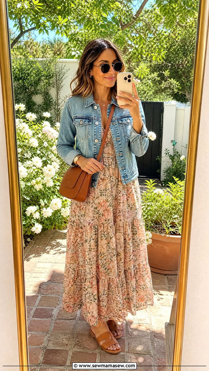 Maxi Dress With Denim Jacket - 30 Mother's Day brunch outfit ideas
