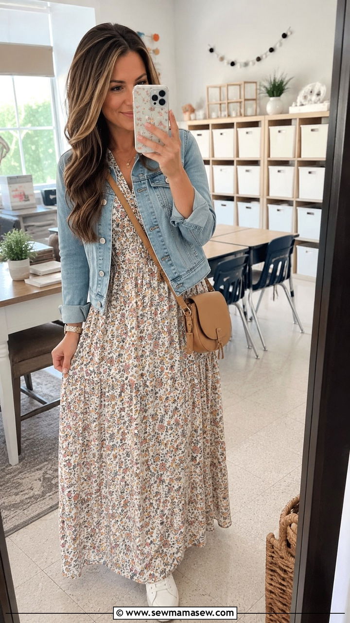 Maxi Dress With Denim Jacket - 20 Modest outfit ideas for teacher