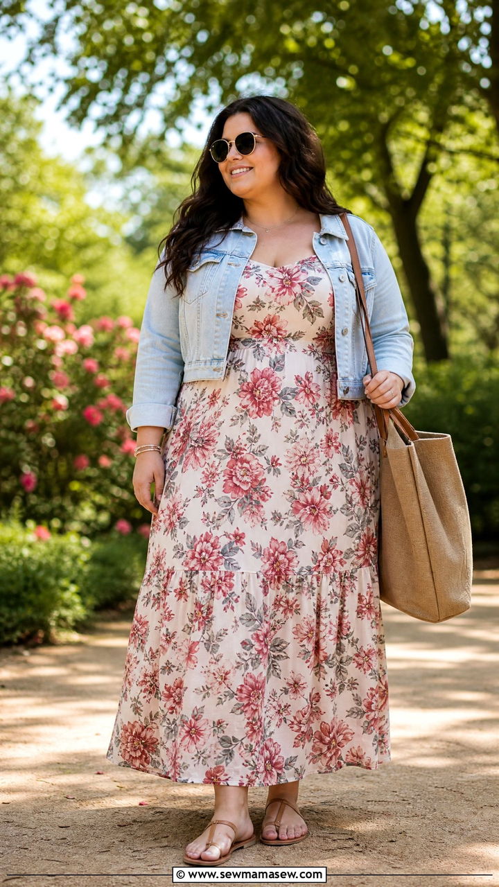 Maxi Dress With Denim Jacket Outfit - 30 Cute outfits for curvy women