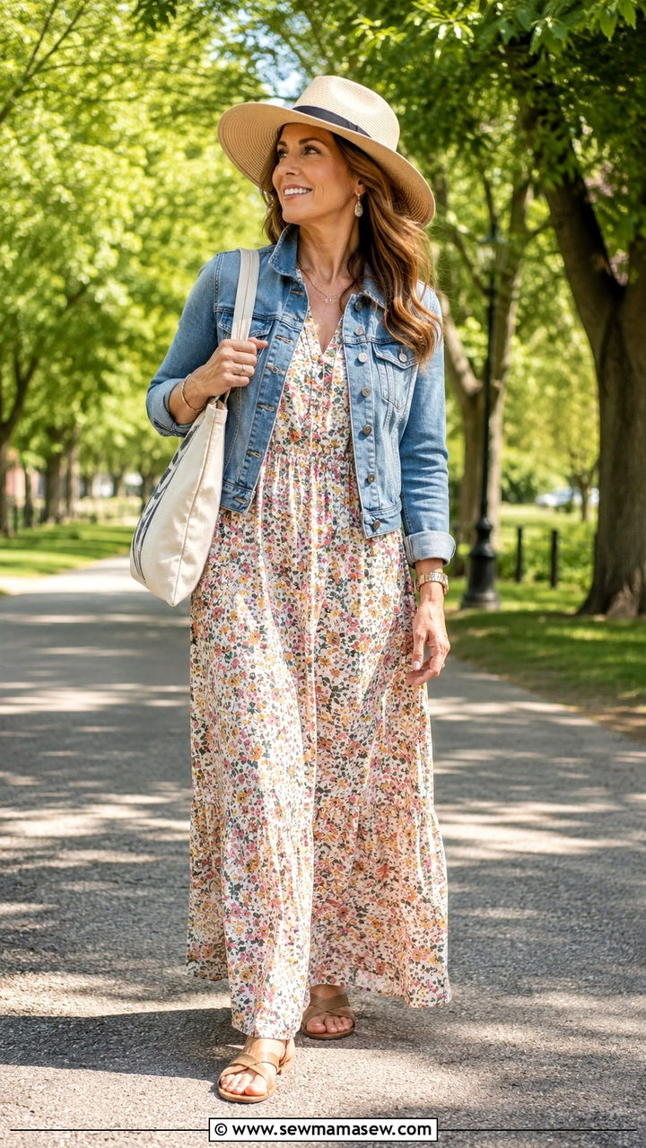 Maxi Dress With Denim Jacket Outfit Over 40 - 30 Trendy outfit ideas for women over 40