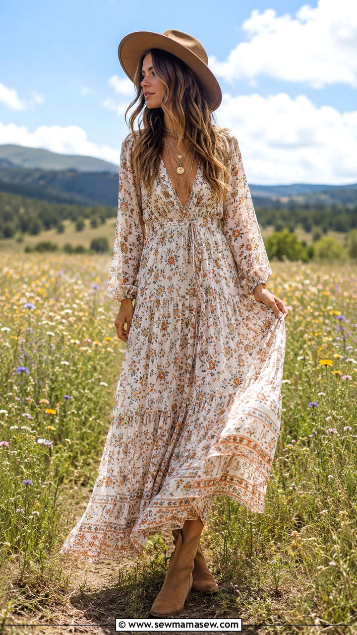 Maxi Dress With Flat Ankle Boots - 30 spring boots outfit ideas