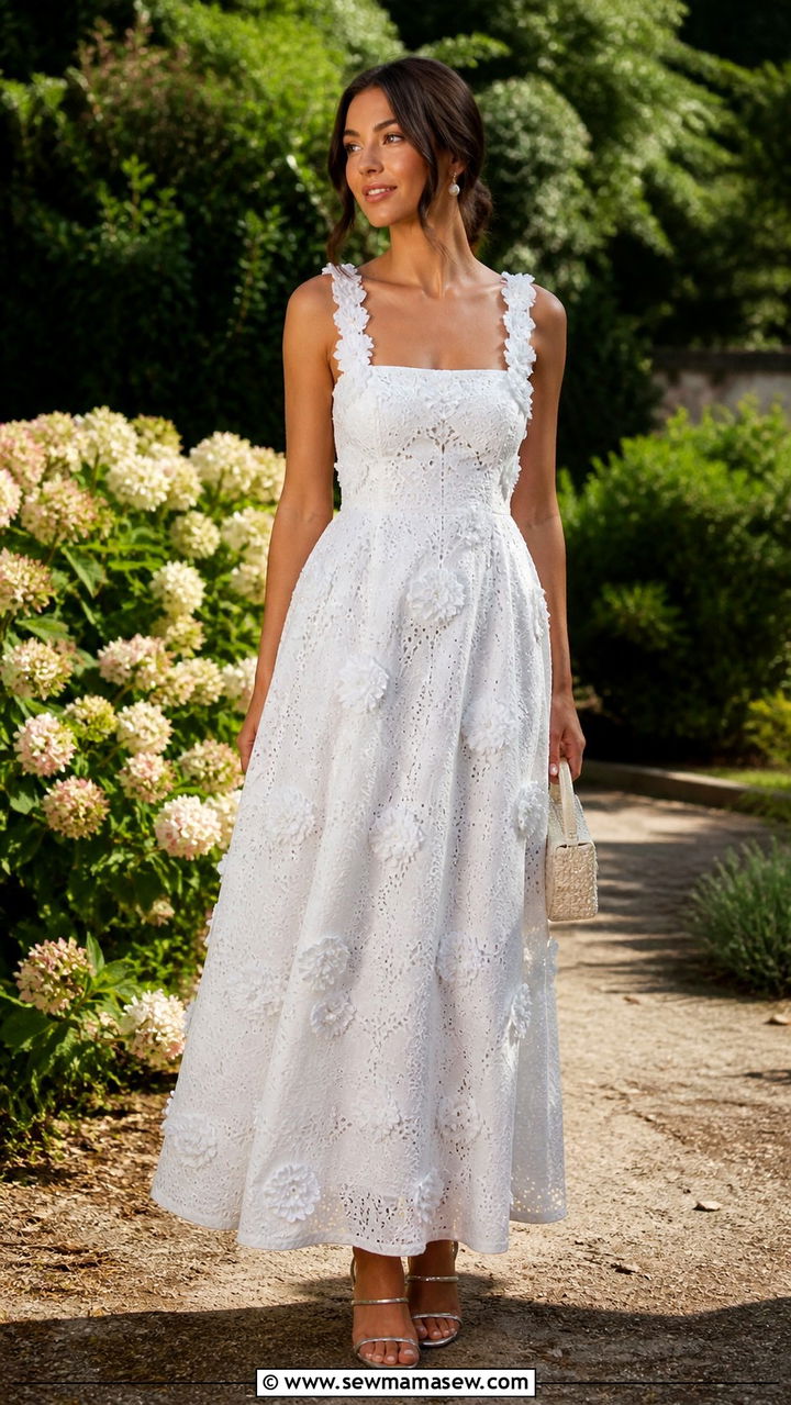 Maxi Dress With Flower Appliques And Strappy Sandals - 40 Savannah outfit ideas