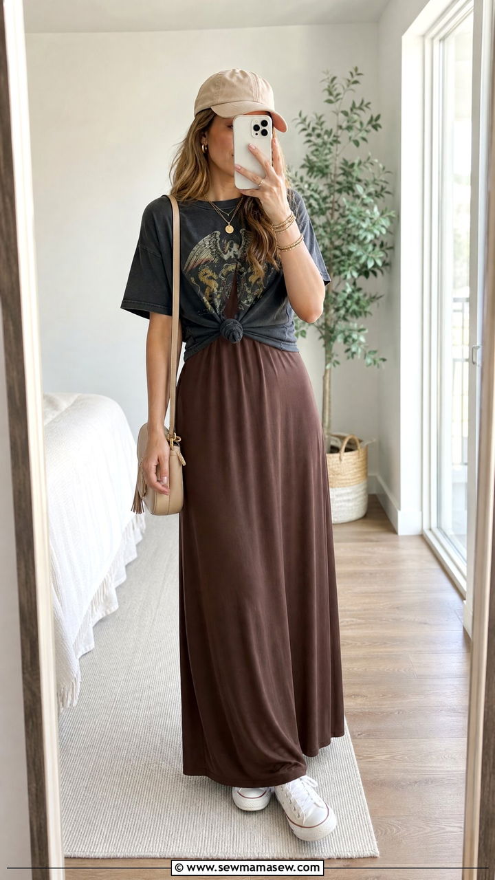 Maxi Dress With Graphic Tee And Sneakers - 30 Maxi dress outfit ideas with sneakers