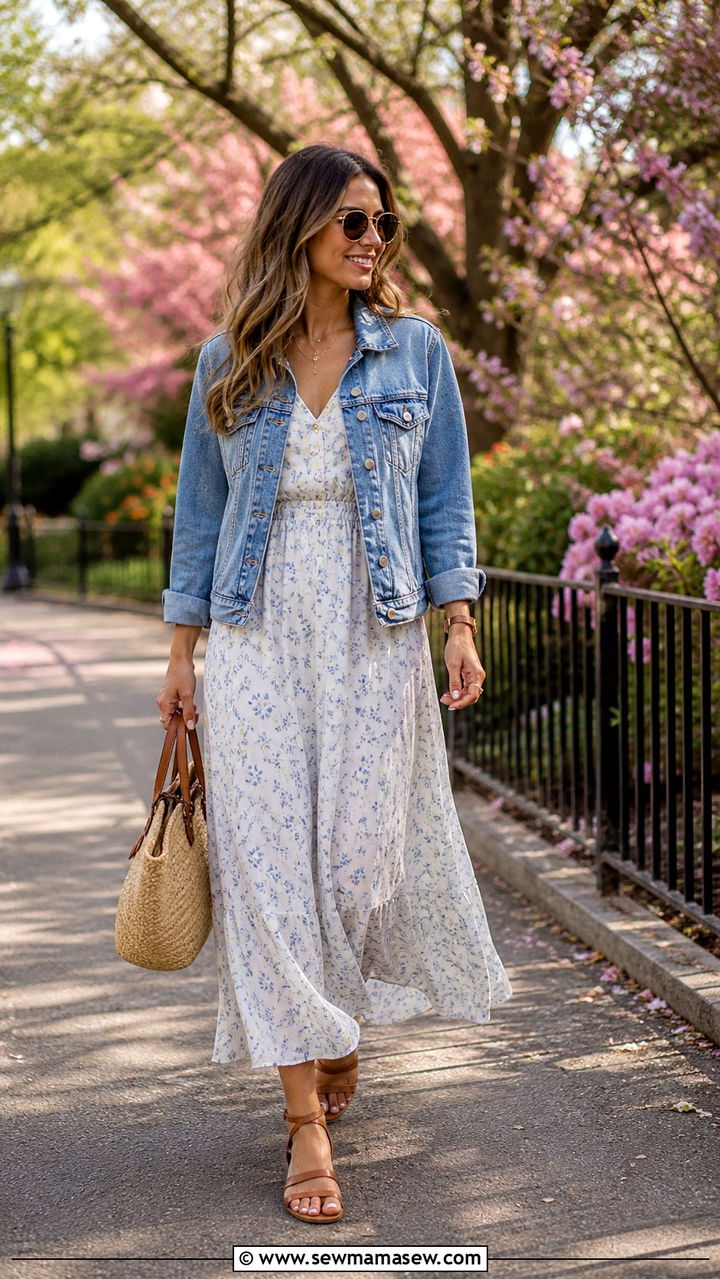 Maxi Dress With Jean Jacket Outfit For Spring - 40 maxi dress outfit ideas