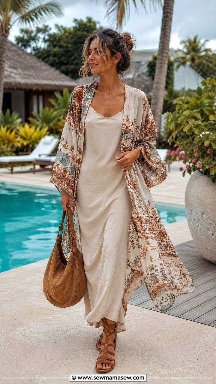 Maxi Dress With Kimono Cover Up - 30 Modest outfit ideas with maxi dress