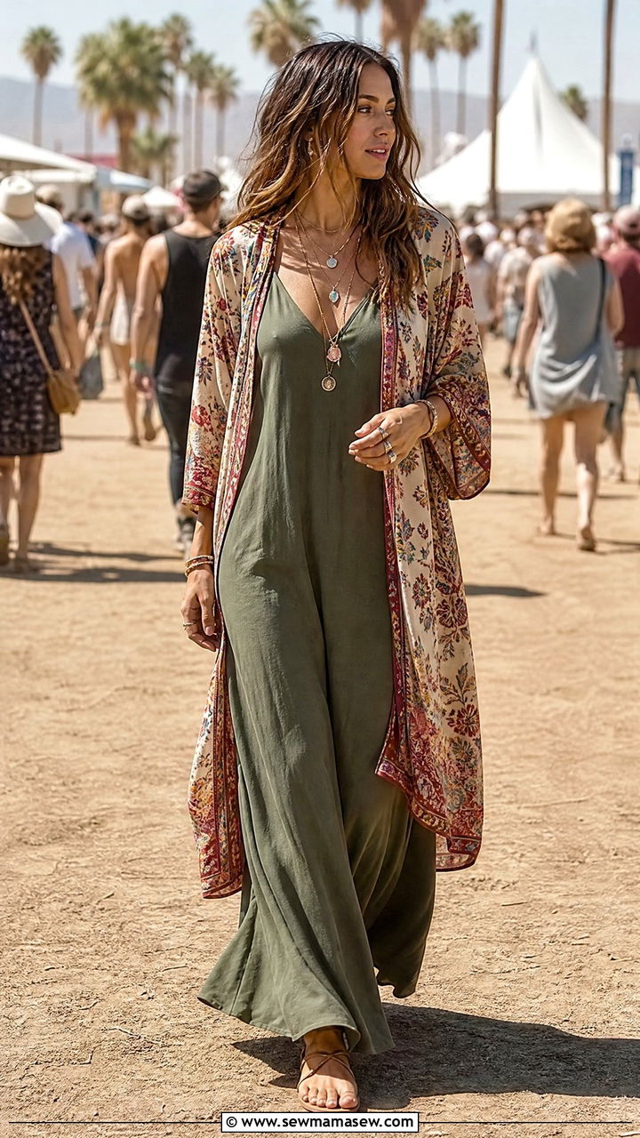 Maxi Dress With Kimono Layer - 35 maxi dress outfits for women