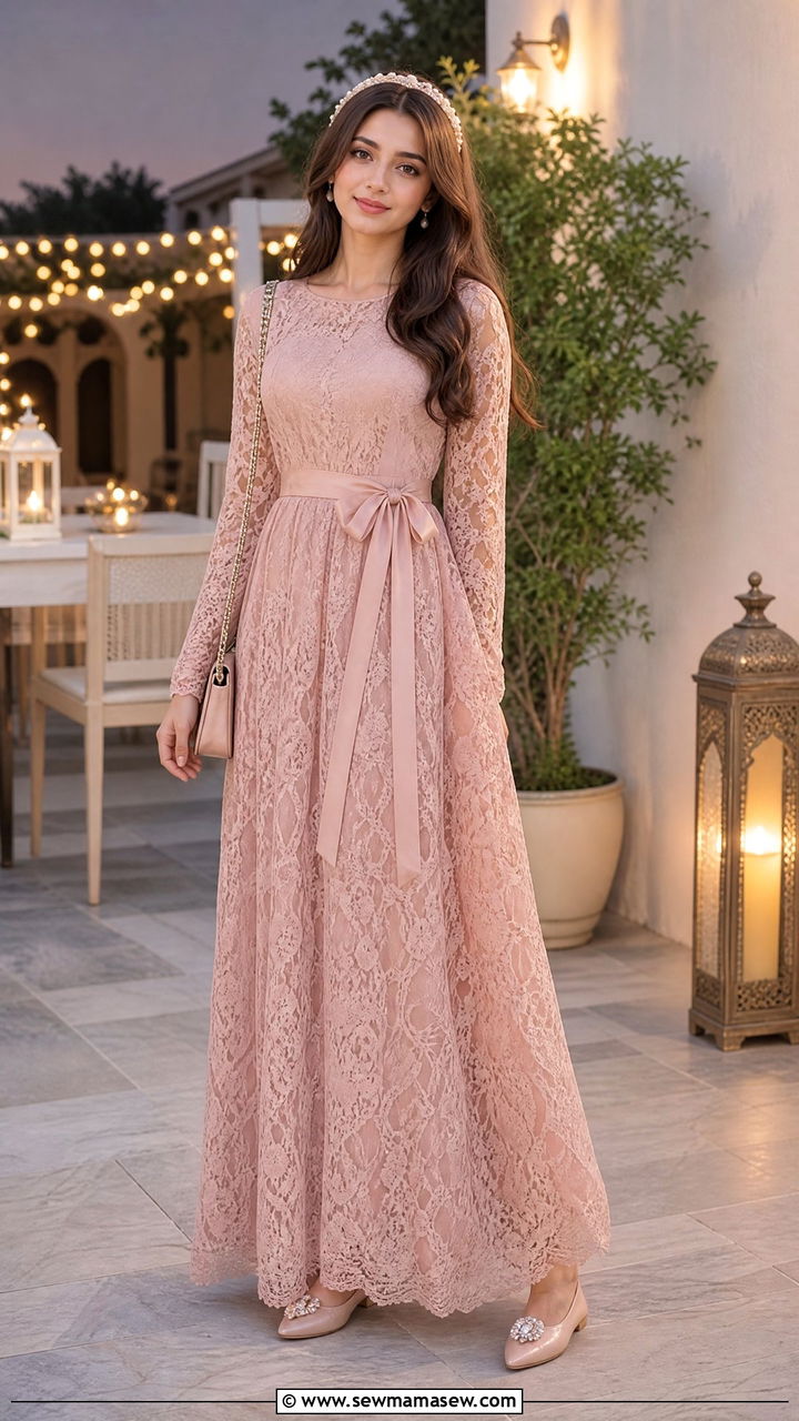 Maxi Dress With Lace Overlay - 30 Eid outfits for girls