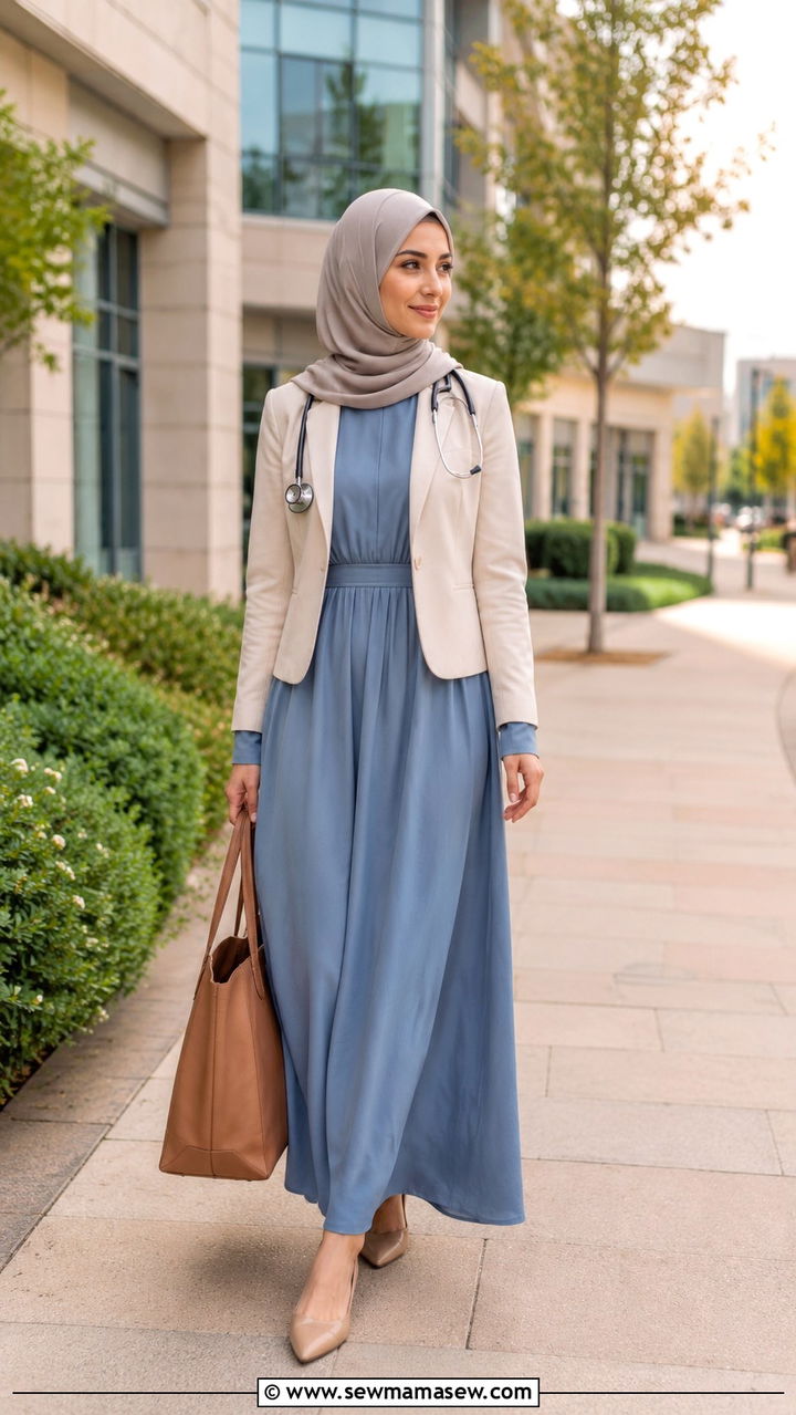 Maxi Dress With Light Blazer - 20 Modest outfit ideas for doctor