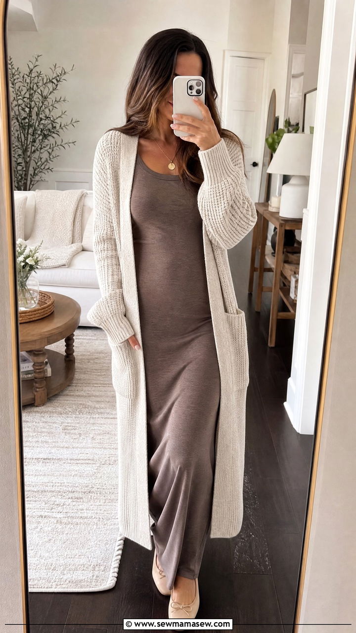 Maxi Dress With Long Cardigan - 30 Modest outfit ideas with maxi dress