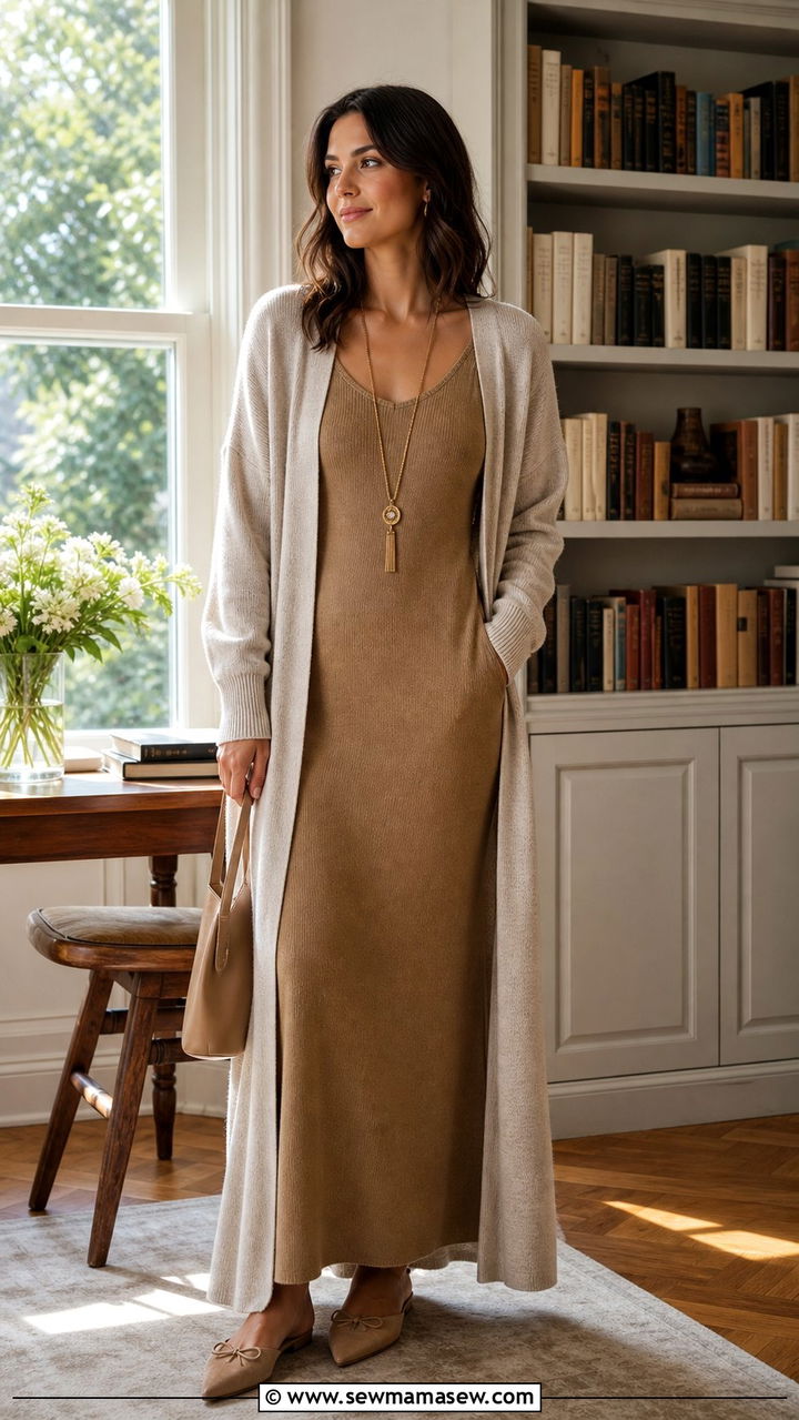 Maxi Dress With Long Cardigan - 35 casual maxi dress outfits