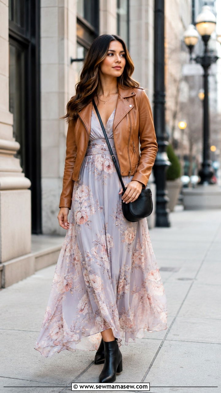 Maxi Dress With Moto Jacket - 30 How to style a maxi dress in spring