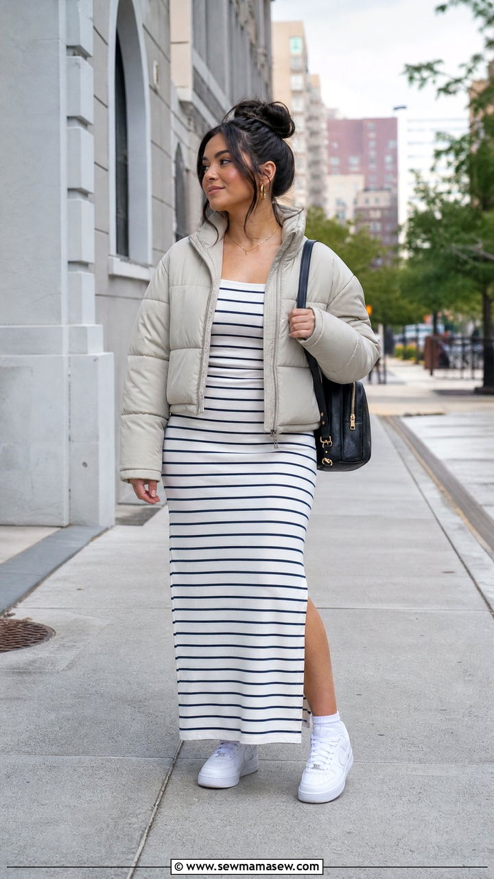 Maxi Dress With Nike Air Force 1 Sneakers - 30 Maxi dress outfit ideas with sneakers