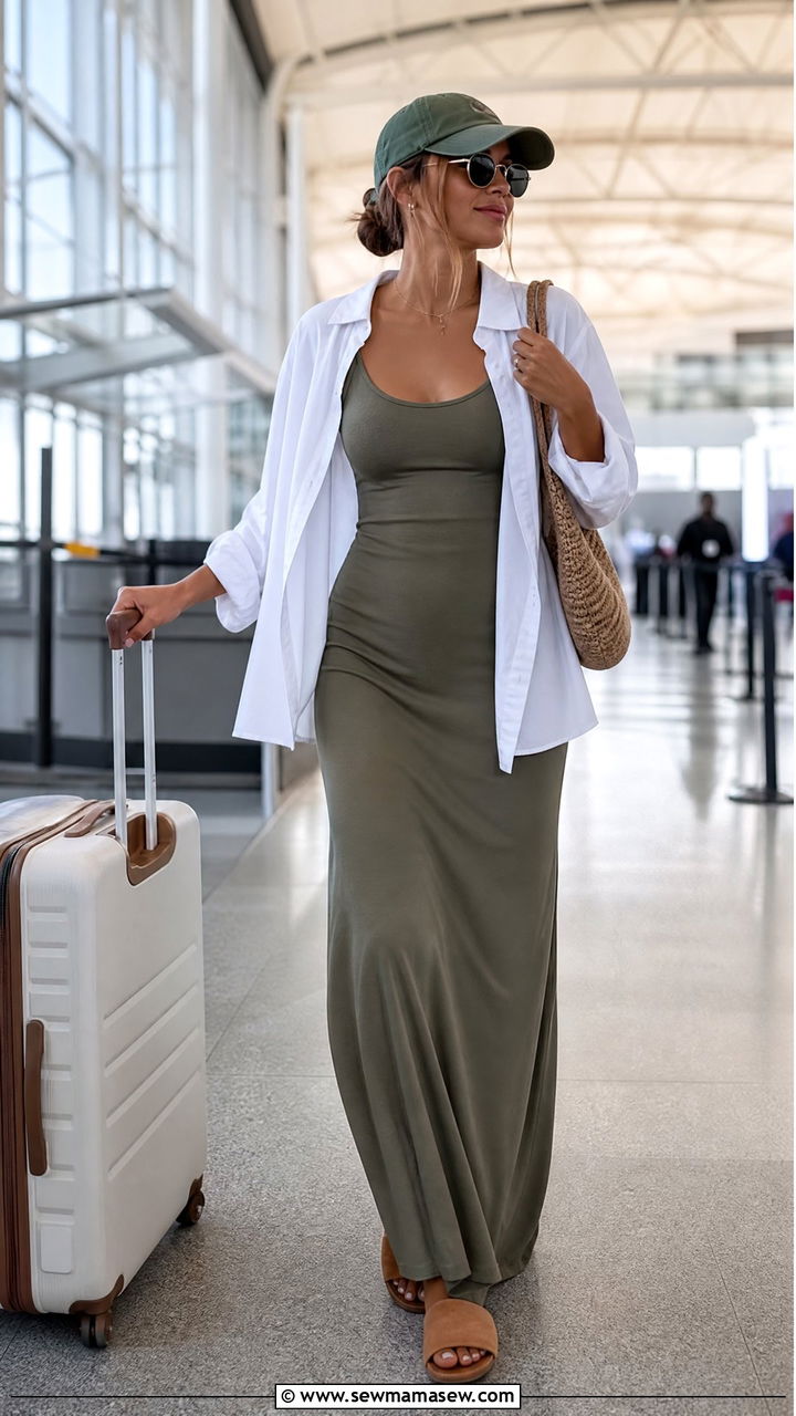 Maxi Dress With Oversized Shirt Worn Open - 35 maxi dress outfits for women