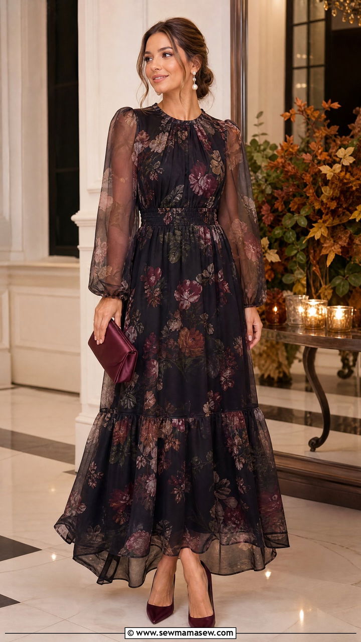 Maxi Dress With Sheer Sleeves Outfit - 35 maxi dress outfits ideas