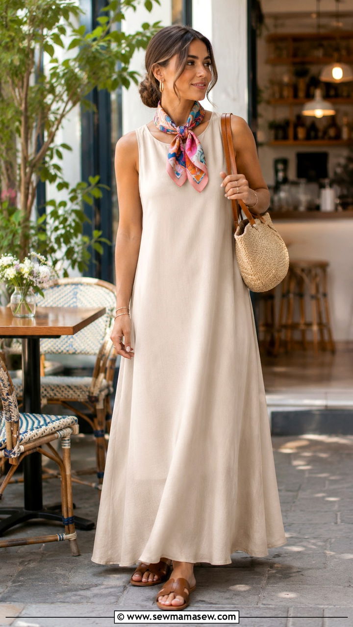 Maxi Dress With Silk Scarf - 30 How to style a maxi dress in spring