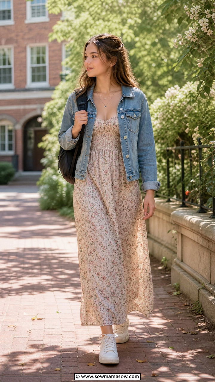 Maxi Dress With Sneakers - 30 School outfit ideas for teens hot weather