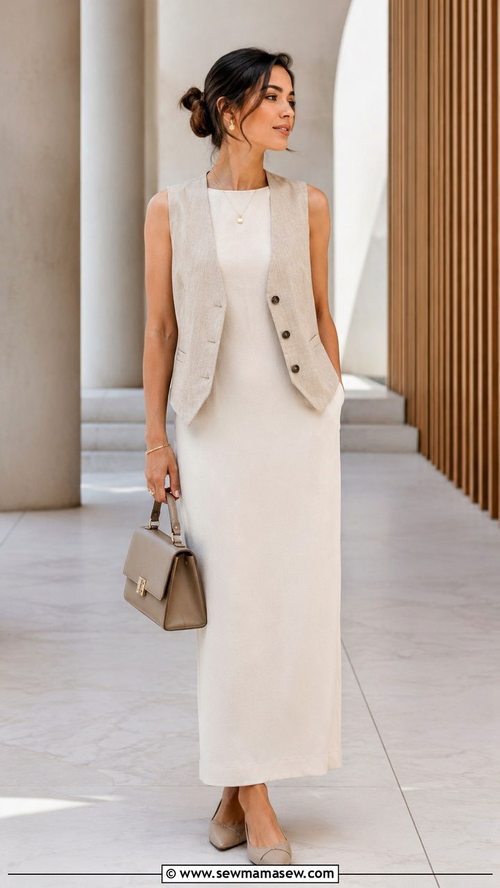 Maxi Dress With Structured Vest - 30 How to style a maxi dress in spring