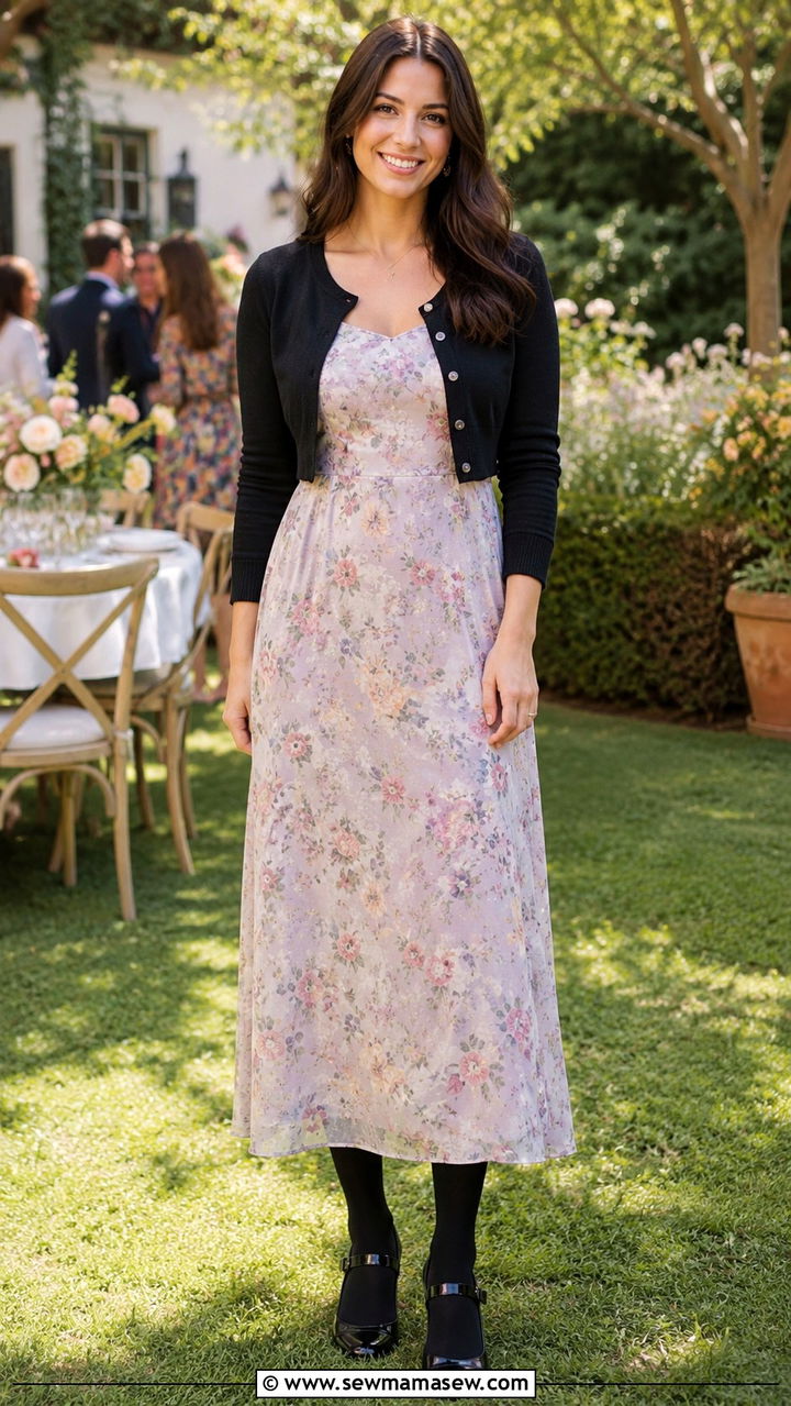 Maxi Dress With Tights And Cropped Cardigan - 30 Maxi dress outfit ideas with tights