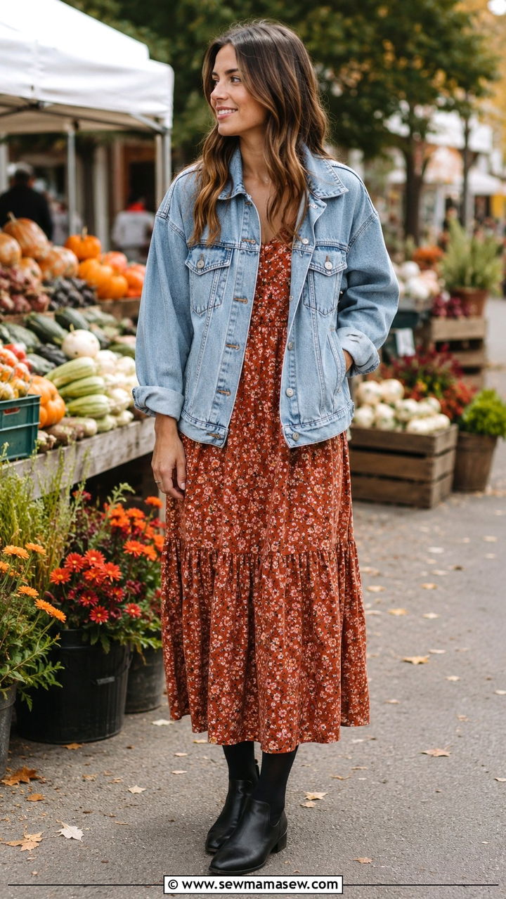 Maxi Dress With Tights And Denim Jacket - 30 Maxi dress outfit ideas with tights