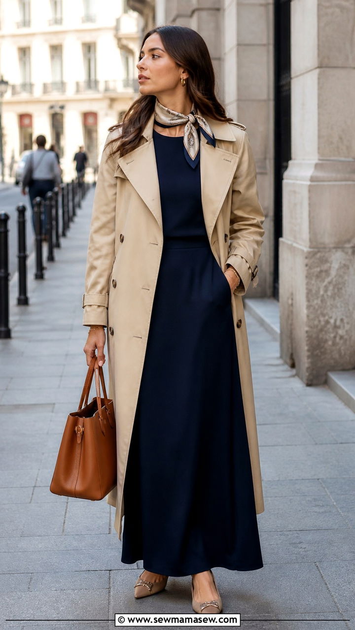 Maxi Dress With Trench Coat - 40 cute maxi dress outfits