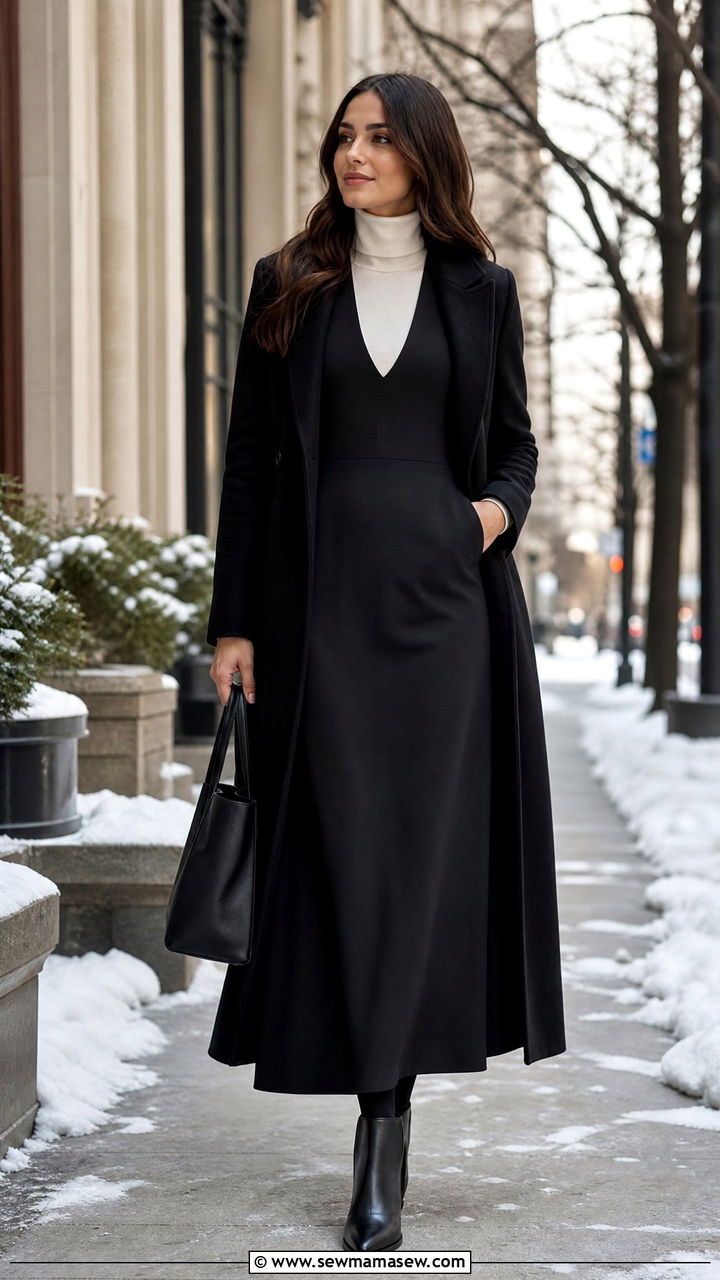 Maxi Dress With Turtleneck Underneath And Ankle Boots - 30 Maxi dress for work outfit ideas