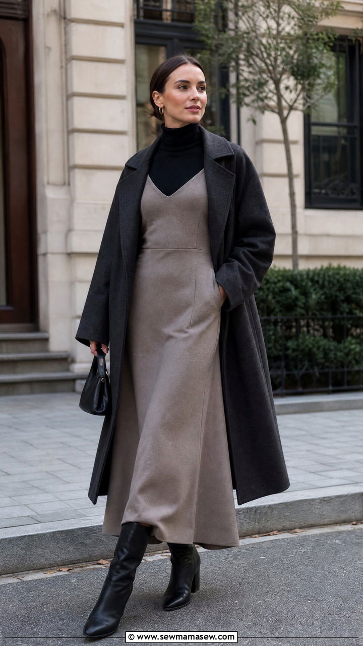 Maxi Dress With Turtleneck Underneath And Boots - 35 maxi dress outfits for women