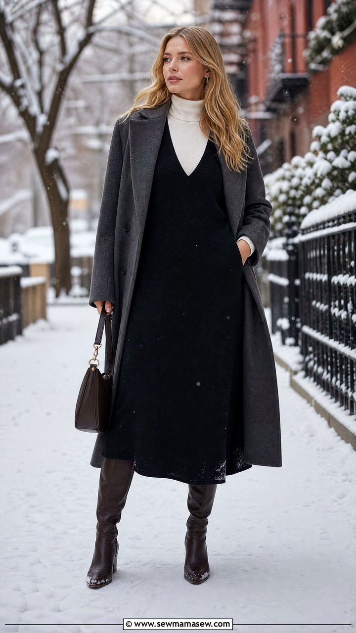 Maxi Dress With Turtleneck Underneath And Tall Boots - 35 maxi dress outfit ideas for women