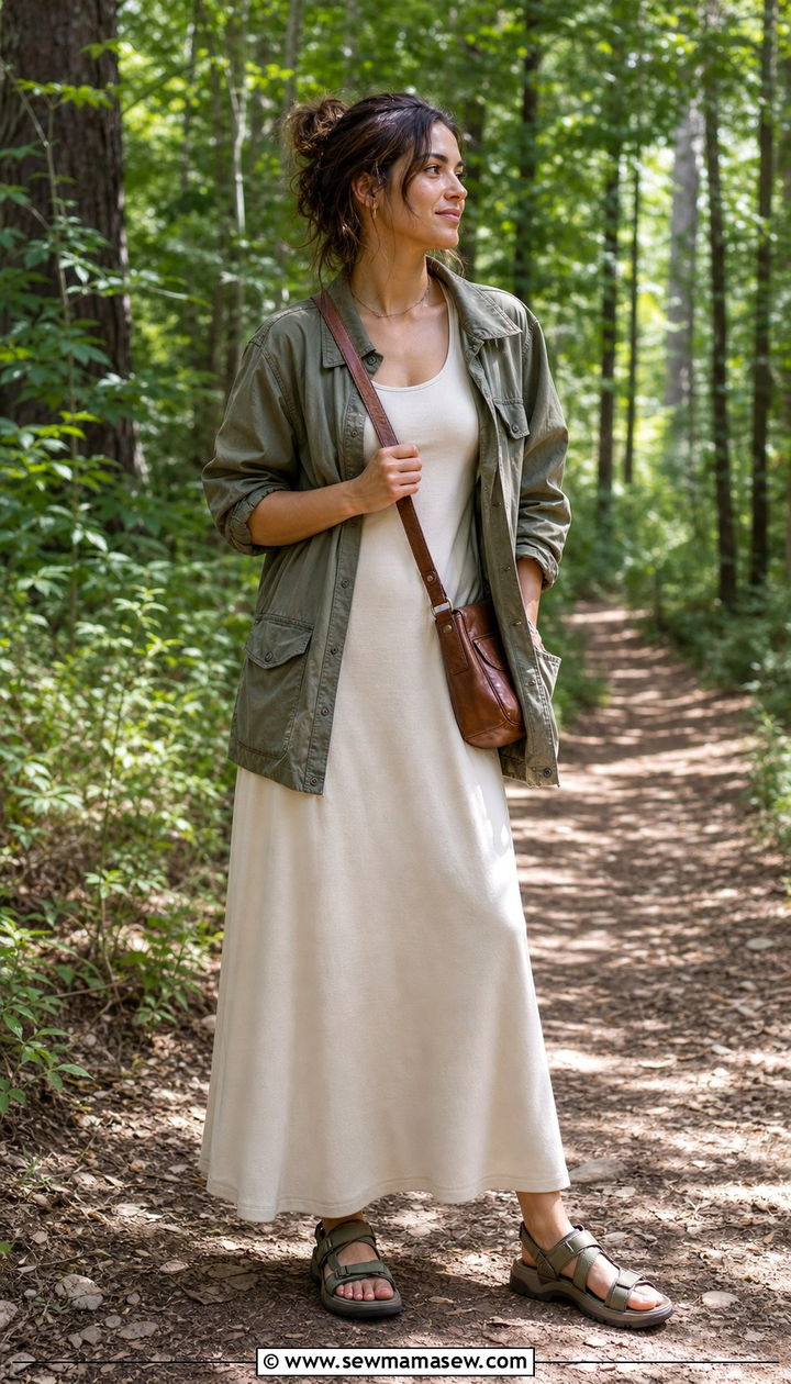 Maxi Dress With Utility Jacket - 35 casual maxi dress outfits