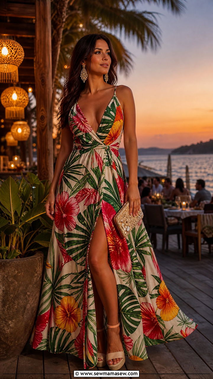 Maxi Dress With Wedge Sandals Mexico Evening Outfit - 35 Mexico vacation outfits
